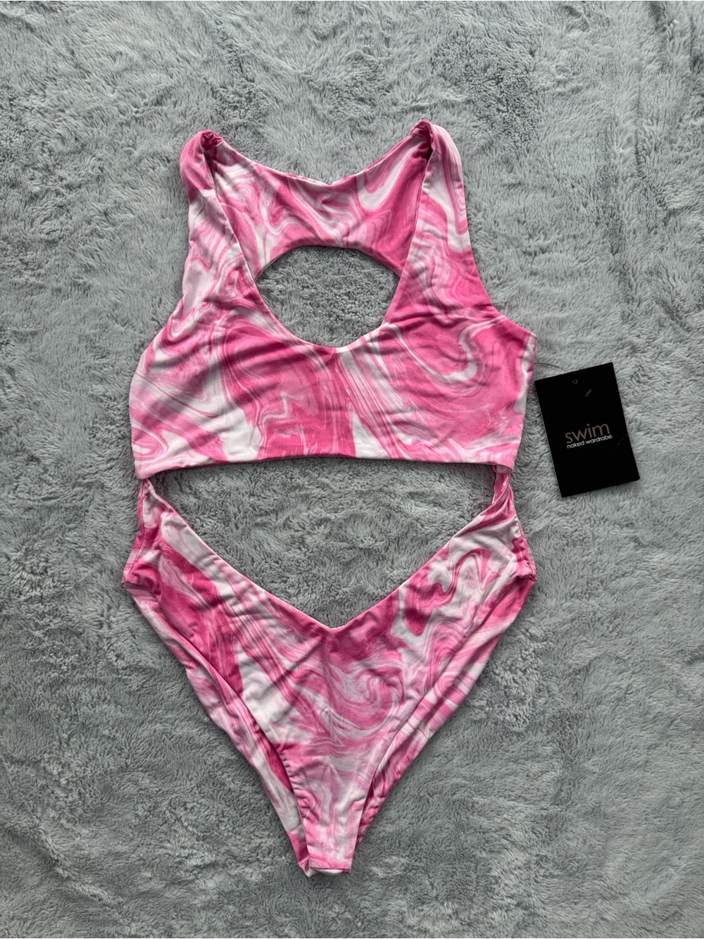 Naked Wardrobe Swim Cut Out Monokini One Piece Swimsuit Pink Swirl XL - Picture 3 of 7